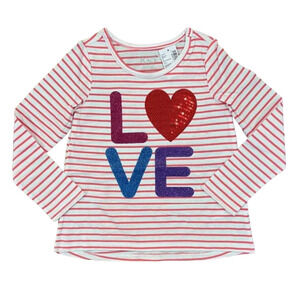 NWT Children's Place Pink & White Striped W/"Love" Sequin Top